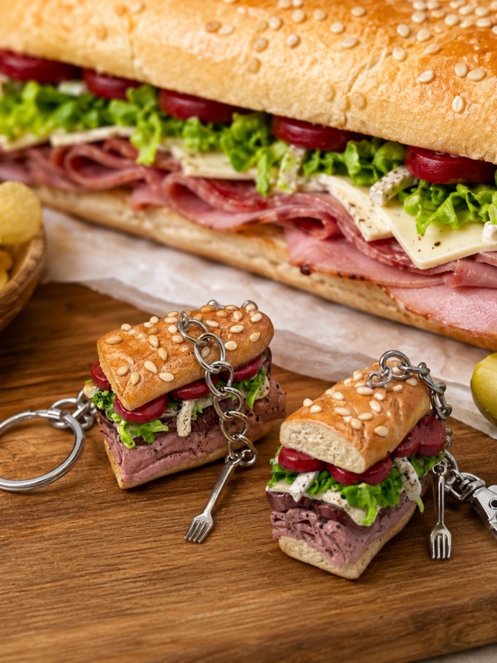 Italian Ham, Salami & Cheese Sandwich Keychain or Bag Clip | Italian Deli Food